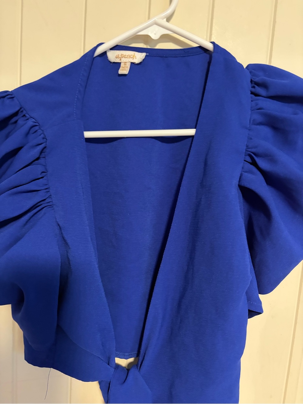 Espresso Royal Blue Puff-Sleeve Open Front Blouse